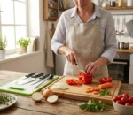 Saqoware Kitchen Knife & Cutting Board Set with Sharpener – Stainless Steel Knives & Multicolor Chopping Board - Image 3