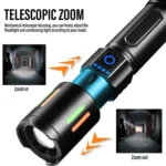 RL-730-T6 Ultra Bright Zoomable LED Flashlight – 1KM Long Range, USB Rechargeable, Metal Body